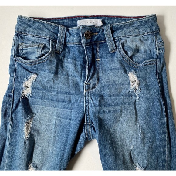 Cello Jeans Womens Junior Size 3 Blue Medium Wash Distressed Skinny Stretch - Picture 5 of 16